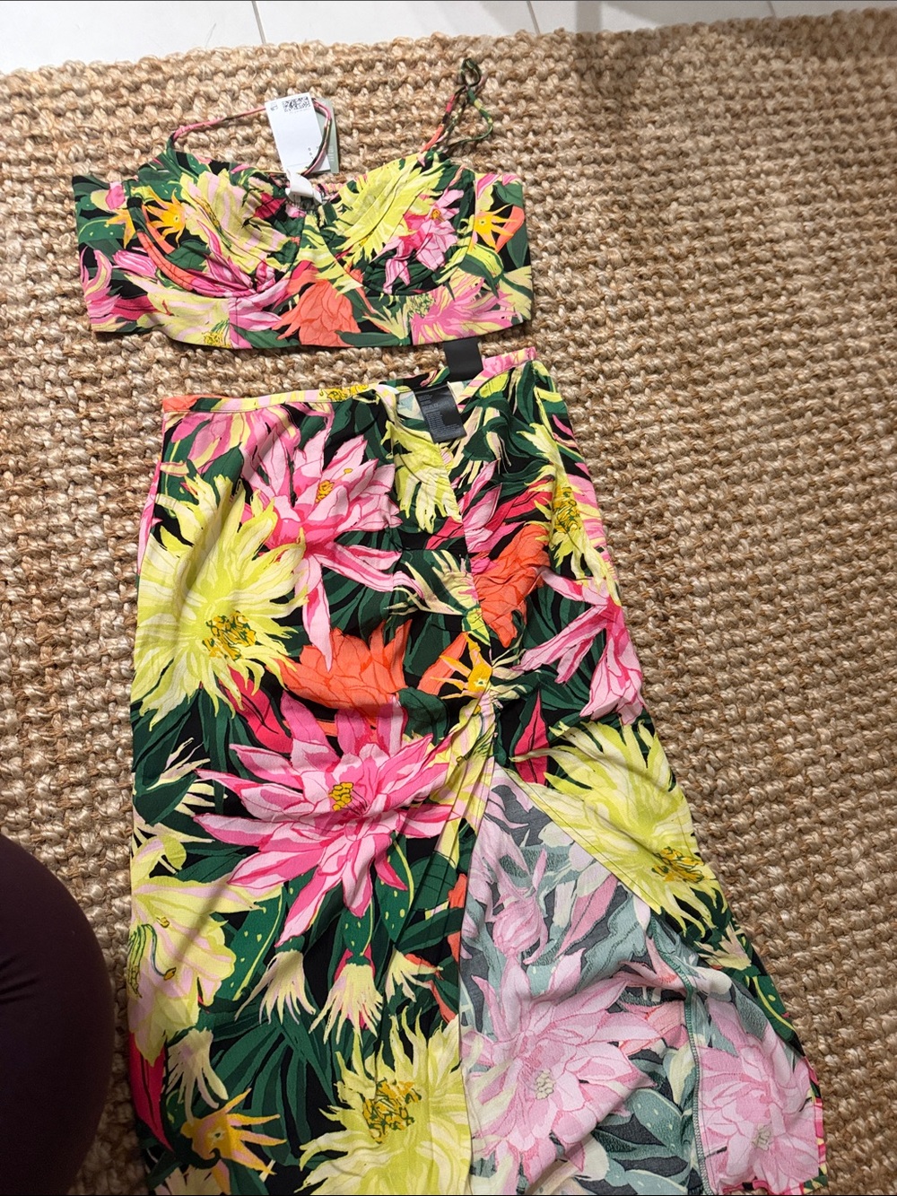 H&M Floral Pencil Skirt in Black, Pink, Yellow & Green